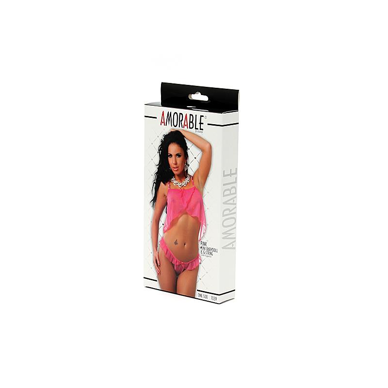 Rimba Amorable Mini Babydoll y Tanga con Volantes Color Rosa Talla unica