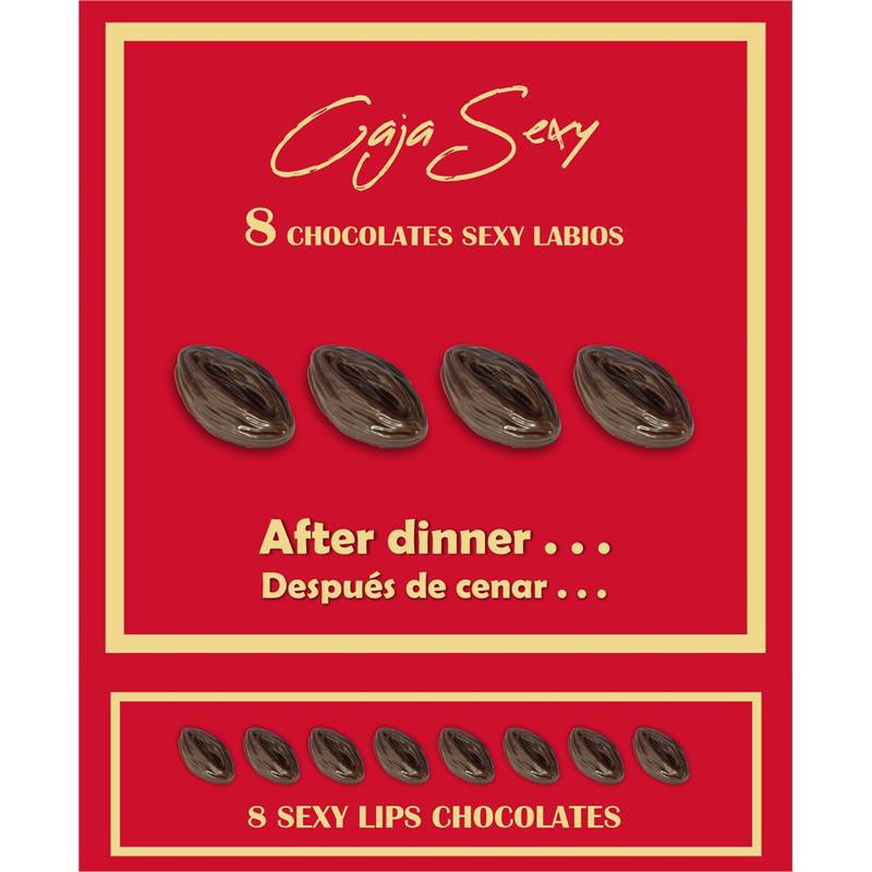 Caja Roja Sexy Forma de Labios Chocolate Negro 8 unidades