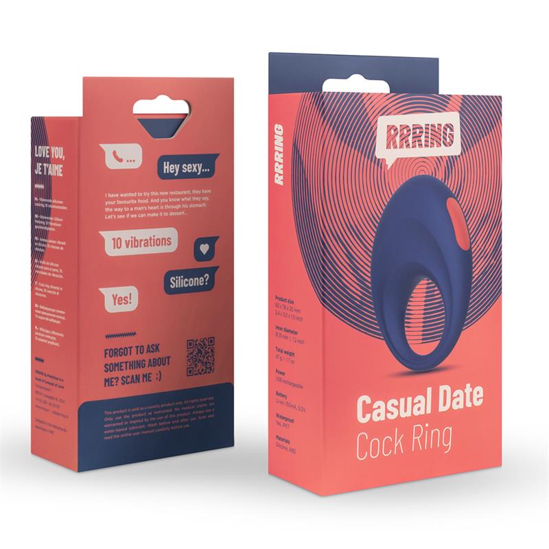 Rring Casual Date Anillo para el Pene con Vibracion USB Silicona